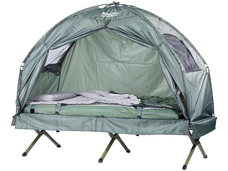 Semptec 4in1-Zelt inklusive Schlafsack wasserdicht Matratze & Campingliege 