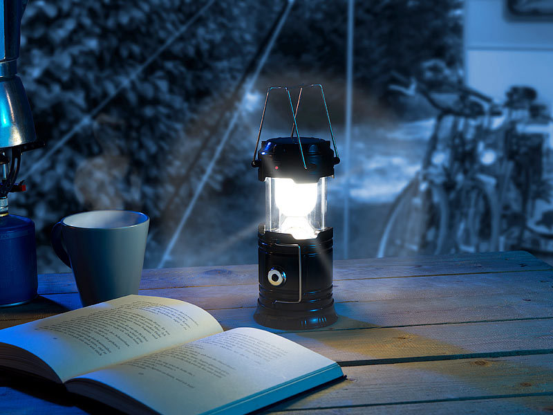 2er Pack 3in1-Solar-LED-Camping-Laterne Handlampe & USB-Notlader 