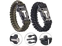 Semptec Urban Survival Technology 2er-Set Survival-Armbänder mit Seil, Pfeife, Feuerstahl und Messer; Multitool-Taschenmesser Multitool-Taschenmesser Multitool-Taschenmesser 
